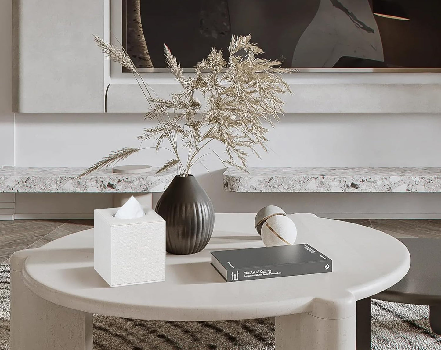 Tissue Box Cover Square Tissue Box Holder for Bathroom (Beige)