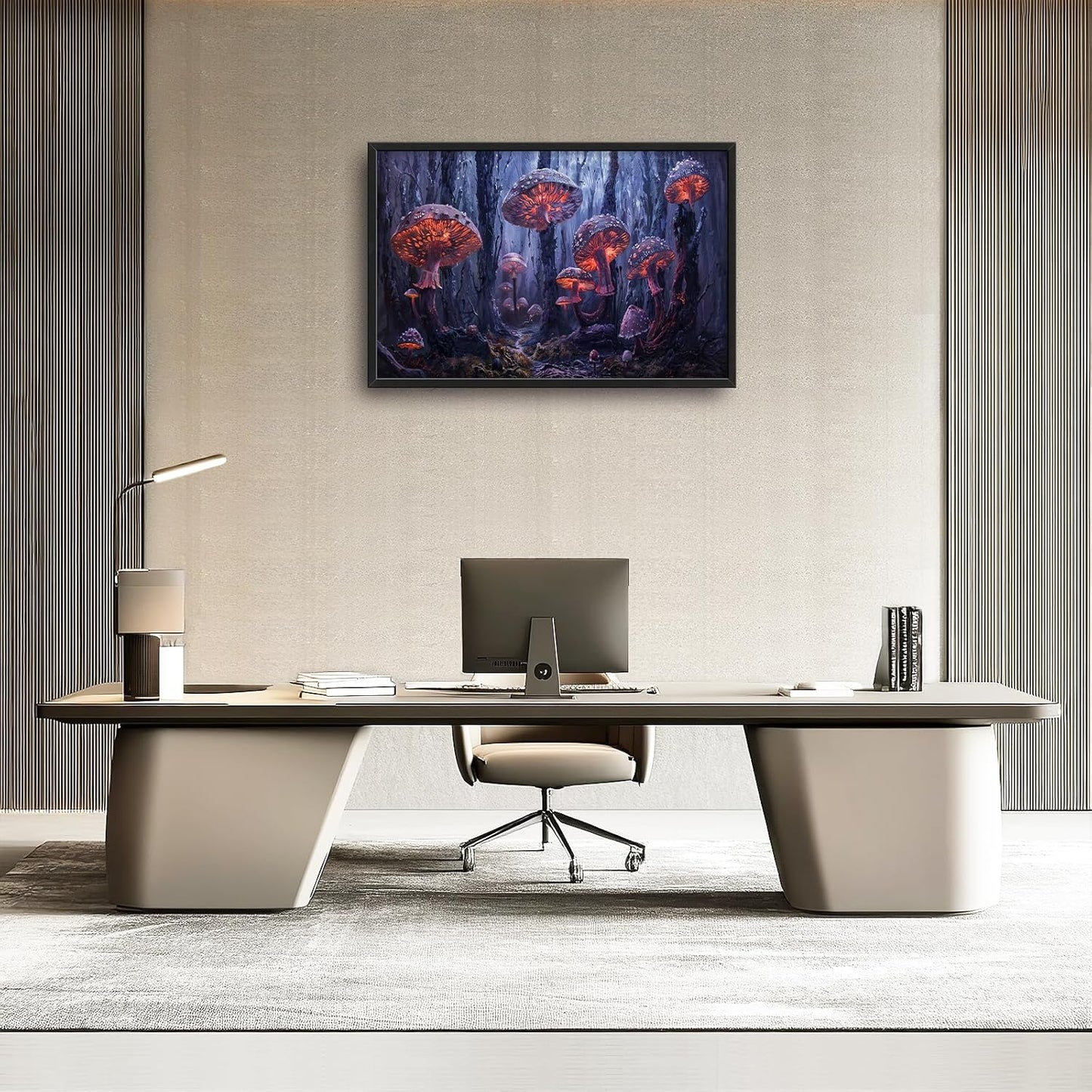 Large Mushroom Framed Wall Art for Living Room Forest Mushroom Canvas Wall Decor Rustic Pictures Print Painting Artwork Modern Home Decorations for Bedroom Office 36x24 inch