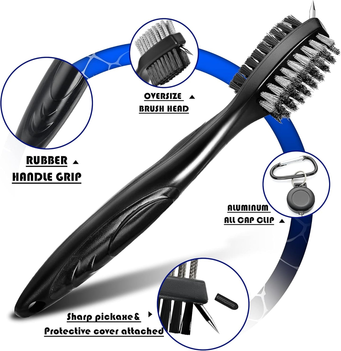 Mile High Life Golf Towels - Microfiber Waffle Pattern Tri-fold, Brush Tool Kit with Club Groove Cleaner with Retractable Cord and Clip, for Men Women, Golf Gift