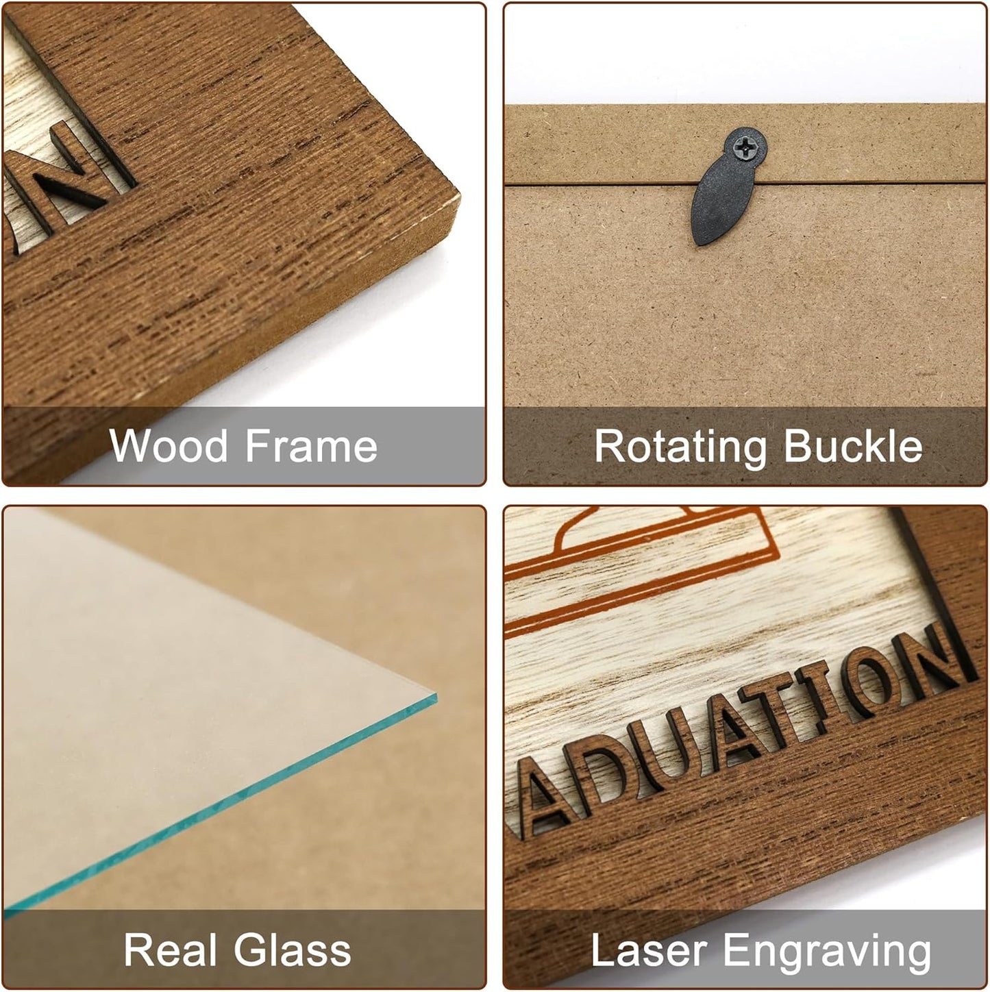 School Years Picture Frame Pre K to 12 Wooden Graduation Gift Collage Frame with Stand Easel, Displays One 4x6 and Twelve 2x3 Wallet Photos