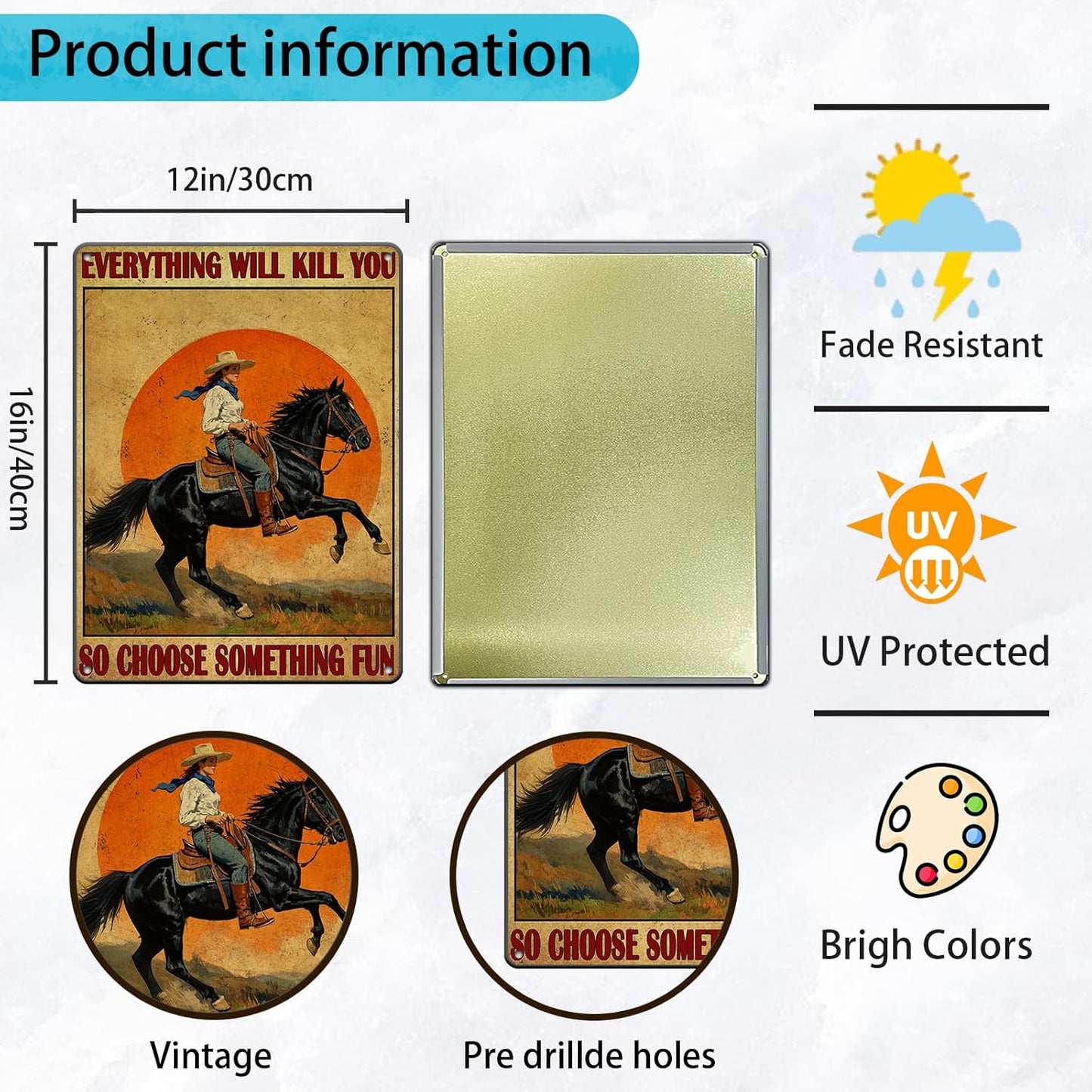 Funny Western Cowboy Metal Tin Sign 12x16 Inch Everything Will Kill You So Choose Something Vintage Western Cowboy Tin Sign Home Kitchen Garden Restaurant Man Cave Wall Decor