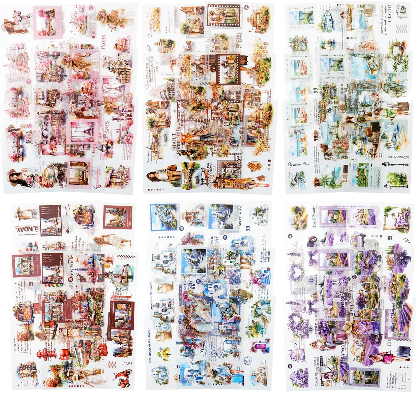Travel-Themed Vintage Ephemera Sticker Book Set, 60 Pre-Cut PET & Washi Pages for Scrapbooking, Journaling, DIY Projects, and Art Supplies