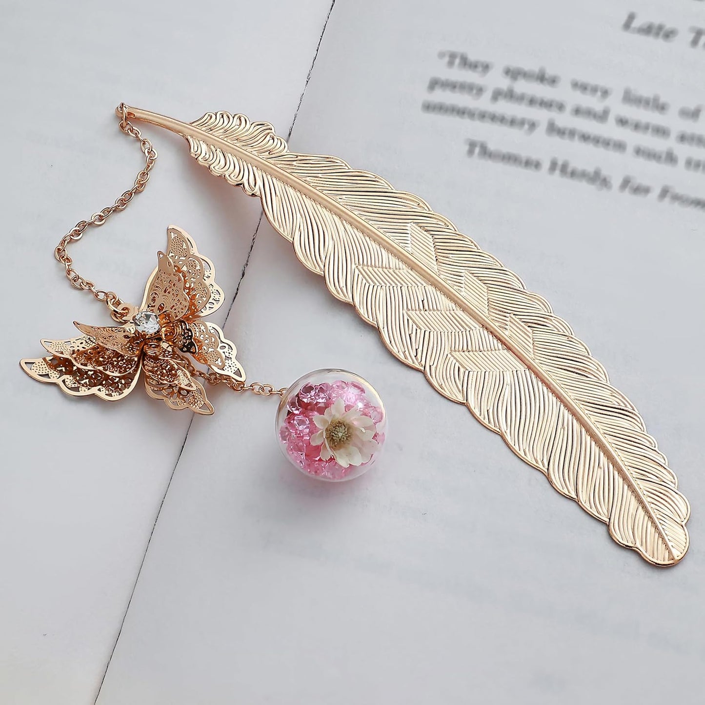 Toirxarn Metal Feather Bookmark with Butterfly Charm – Christmas Gifts for Women, Mom, Teachers, Book Lovers – Stocking Stuffers, Secret Santa, Birthday & Holiday Gift Box
