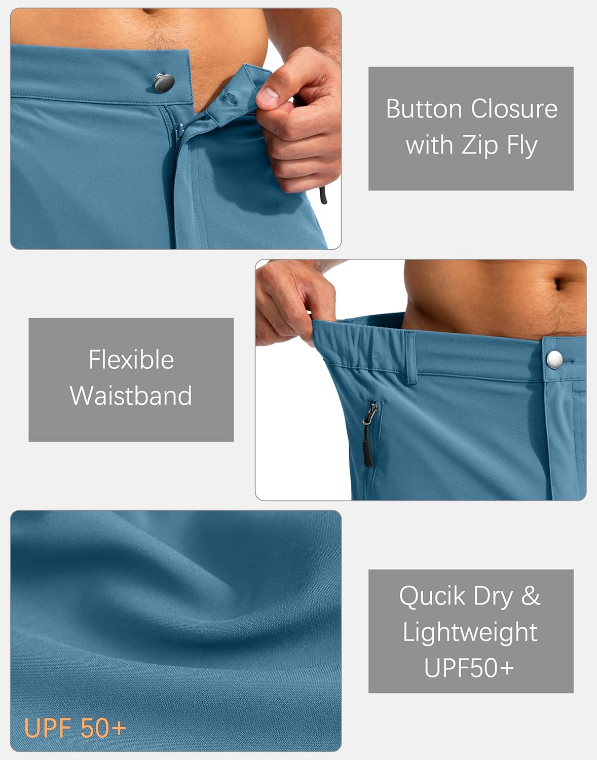 Pudolla Men's Hiking Cargo Shorts 9" Lightweight Outdoor Work Shorts for Men Travel Golf Camping Casual with 5 Zipper Pockets