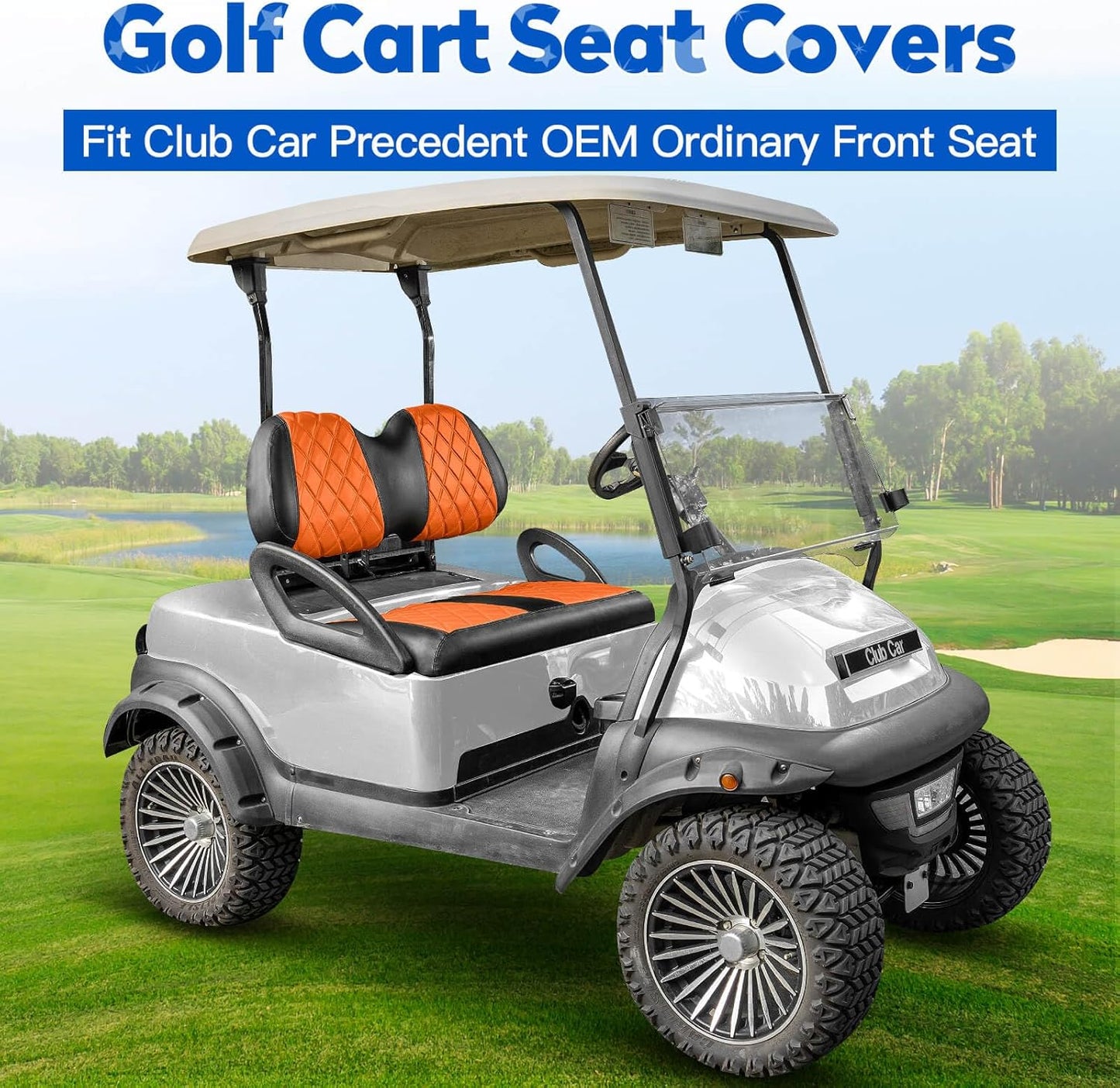 NOKINS Golf Cart Diamond Seat Covers Kit, Fit for Club Car Precedent OEM Standard Front Seat Cushion, Golf Cart Vinyl Seat Cover, No Nails Required