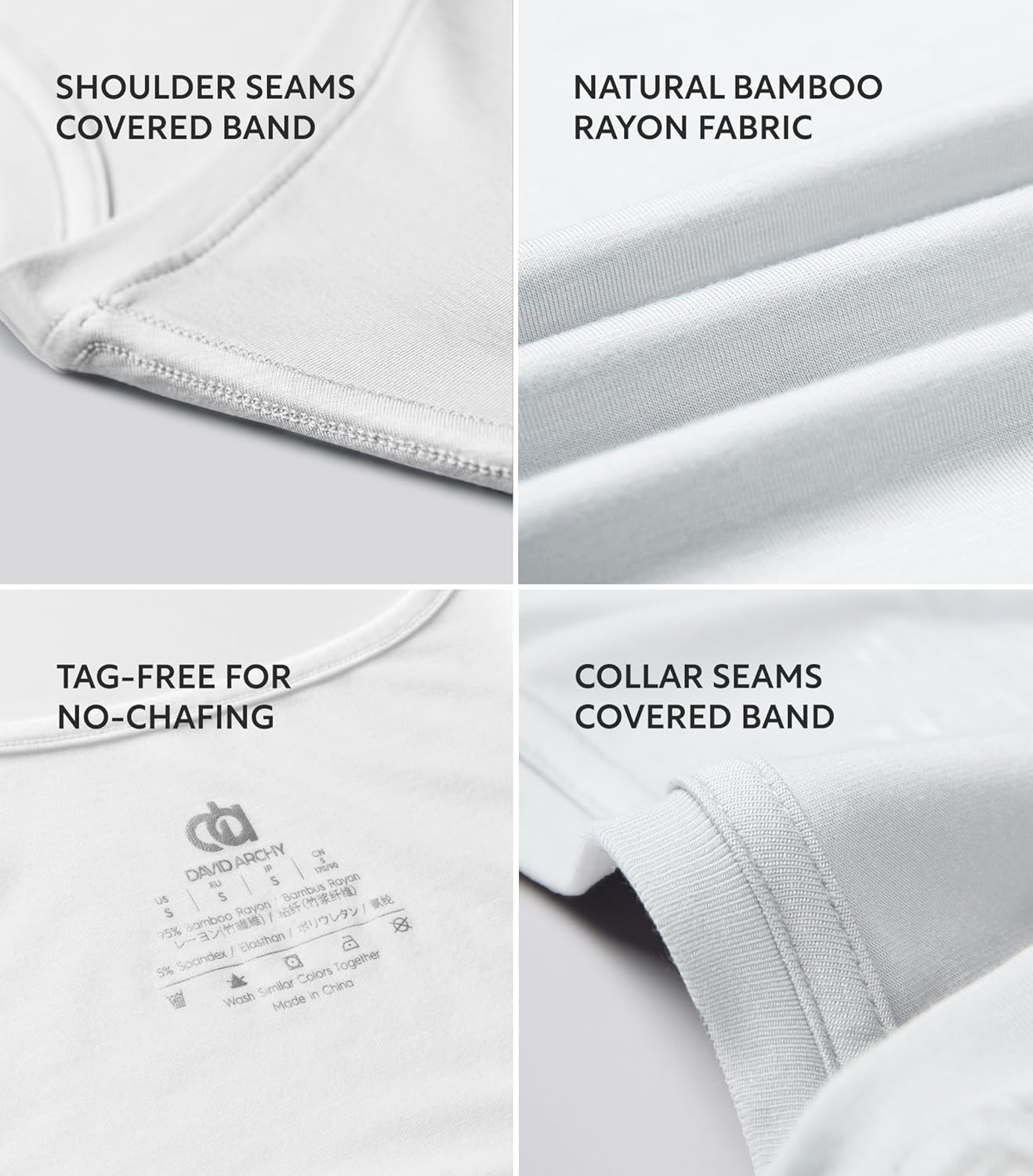 DAVID ARCHY Men's Undershirt Bamboo Rayon Moisture-Wicking Crewneck T-Shirts Stretch Tees for Men, 3 or 5 Pack