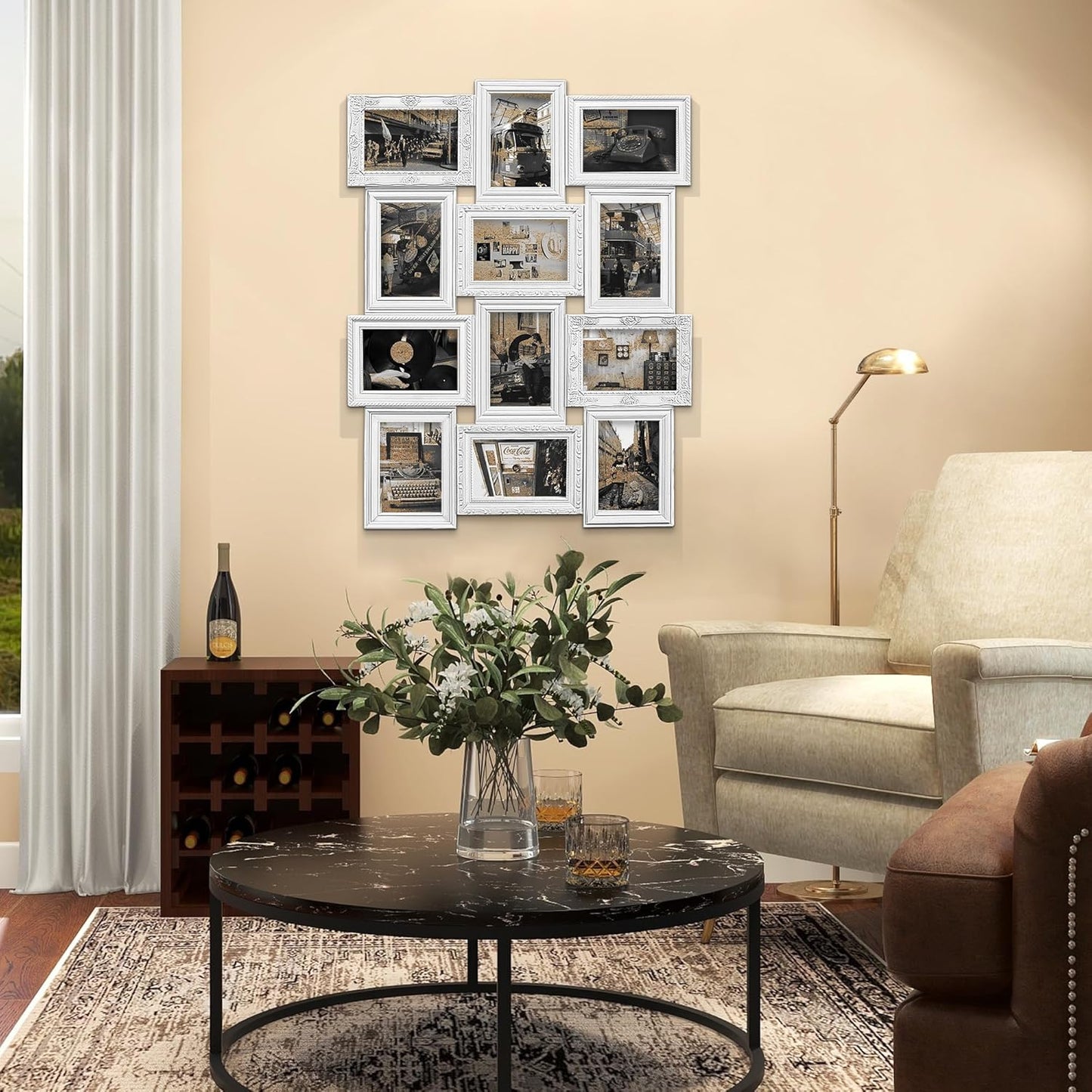 Jerry & Maggie 12 Opening Collage Photo Frame Rustic 23×18 Vintage Embossed Finish PVC Picture Frames Selfie Gallery Collage Wall Hanging For 6×4 Photo, White