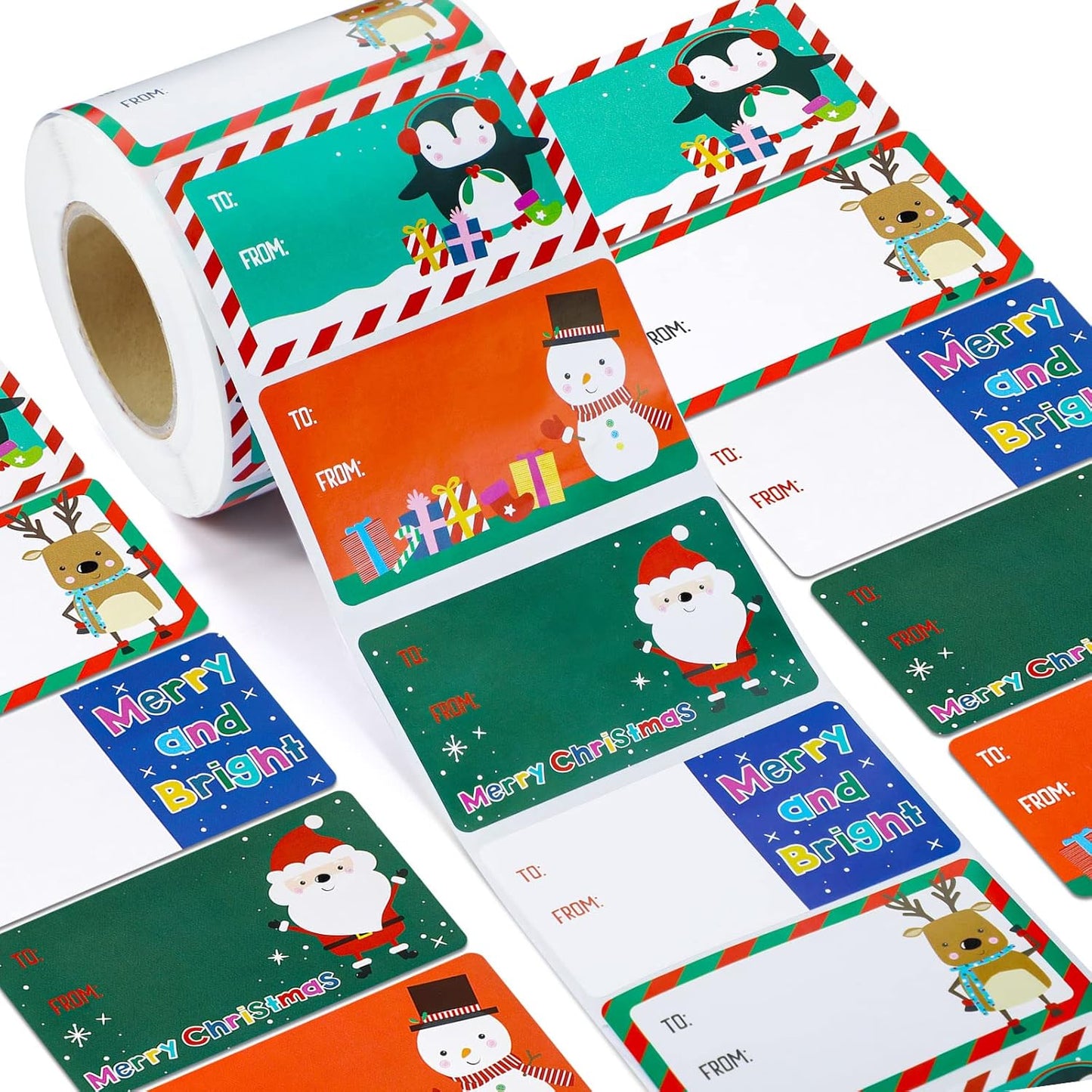 Outus 500 Pieces Christmas Tags Self Adhesive Gift Tags for Xmas Presents Christmas Name Labels Stickers for Wrapping Paper Festival Birthday Holiday Decor(Festive Style,2.95 x 1.6 Inch)