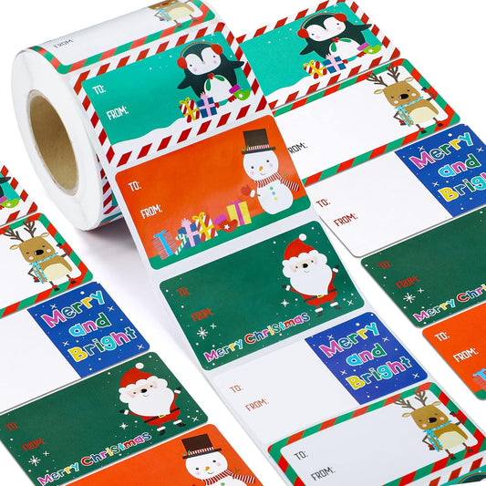 Outus 500 Pieces Christmas Tags Self Adhesive Gift Tags for Xmas Presents Christmas Name Labels Stickers for Wrapping Paper Festival Birthday Holiday Decor(Festive Style,2.95 x 1.6 Inch)