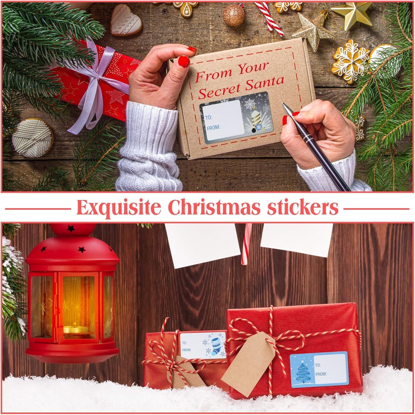 Outus 500 Pieces Christmas Tags Self Adhesive Gift Tags for Xmas Presents Christmas Name Labels Stickers for Wrapping Paper Festival Birthday Holiday Decor(Vivid Style,2.76 x 1.57 Inch)