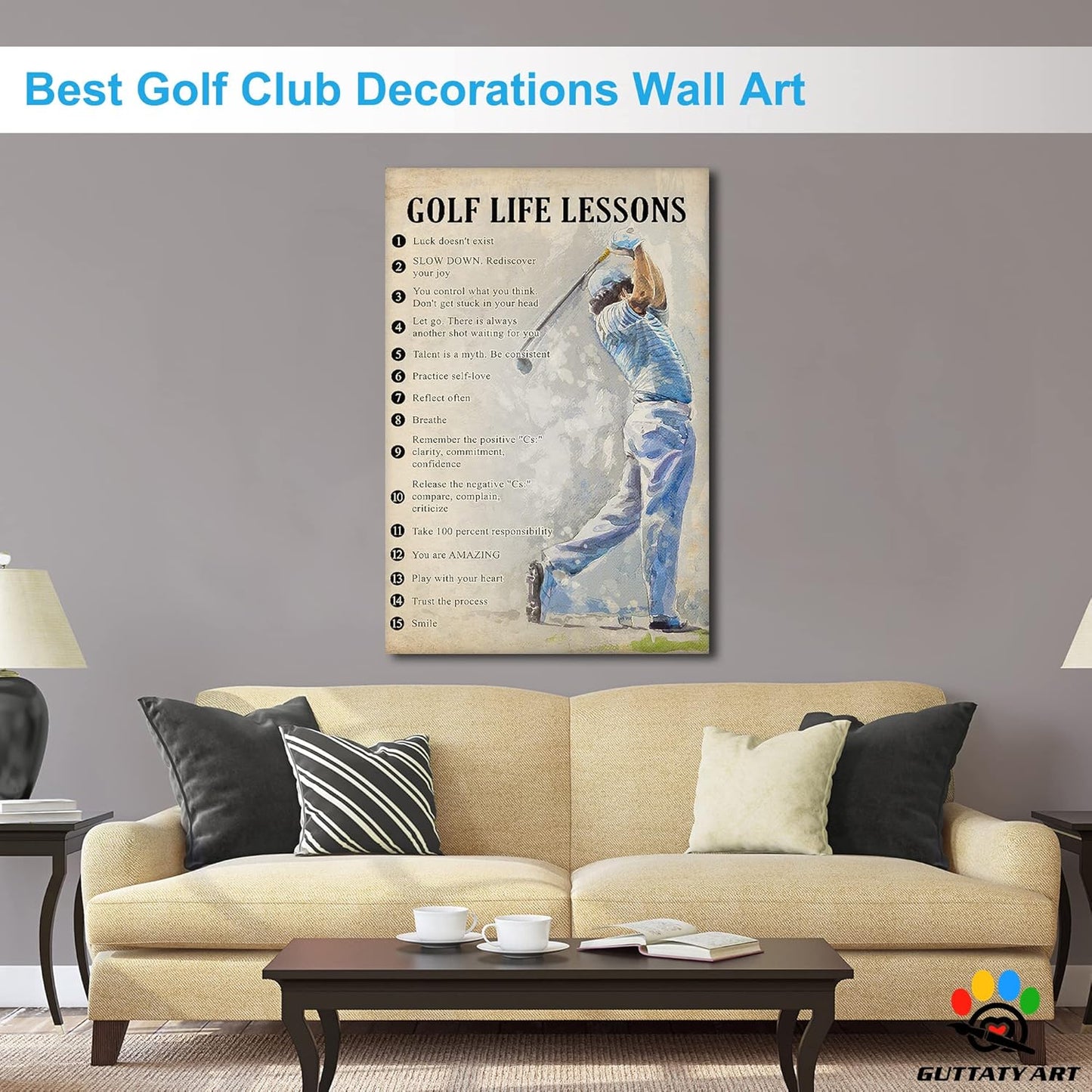 GUTTATY Golf Wall Art, Vintage Golf Pictures Posters Canvas Print Wall Decor for Golfer's Man Cave Home Ofice Ready to Hang (32x48 Inches)