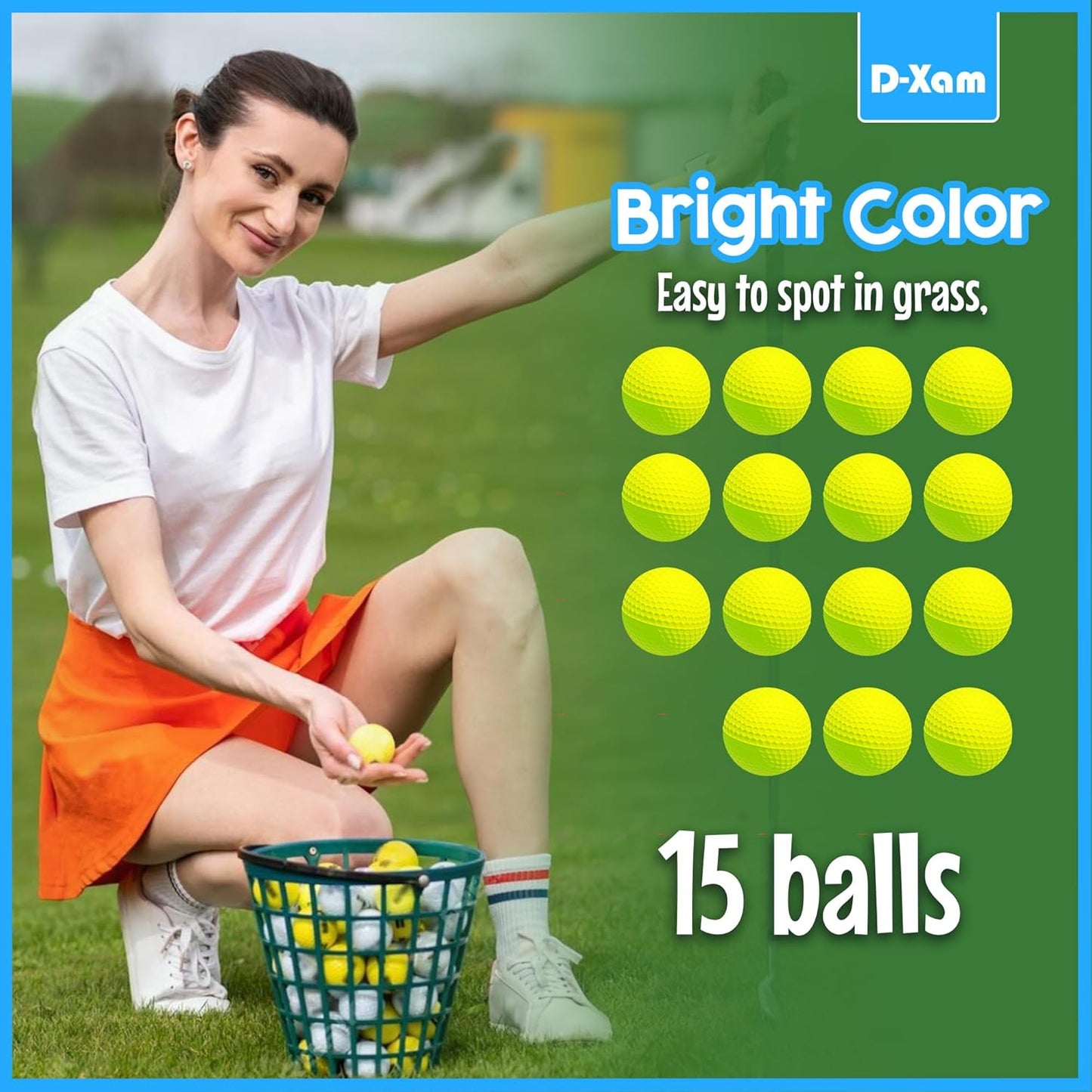 D-Xam Foam Golf Balls Bulk Practice Golf Ball Soft Multicolor, Yellow, White or Orange | Long Lasting & Realistic Feel | Limited Flight Use Indoors Outdoors Backyard Training