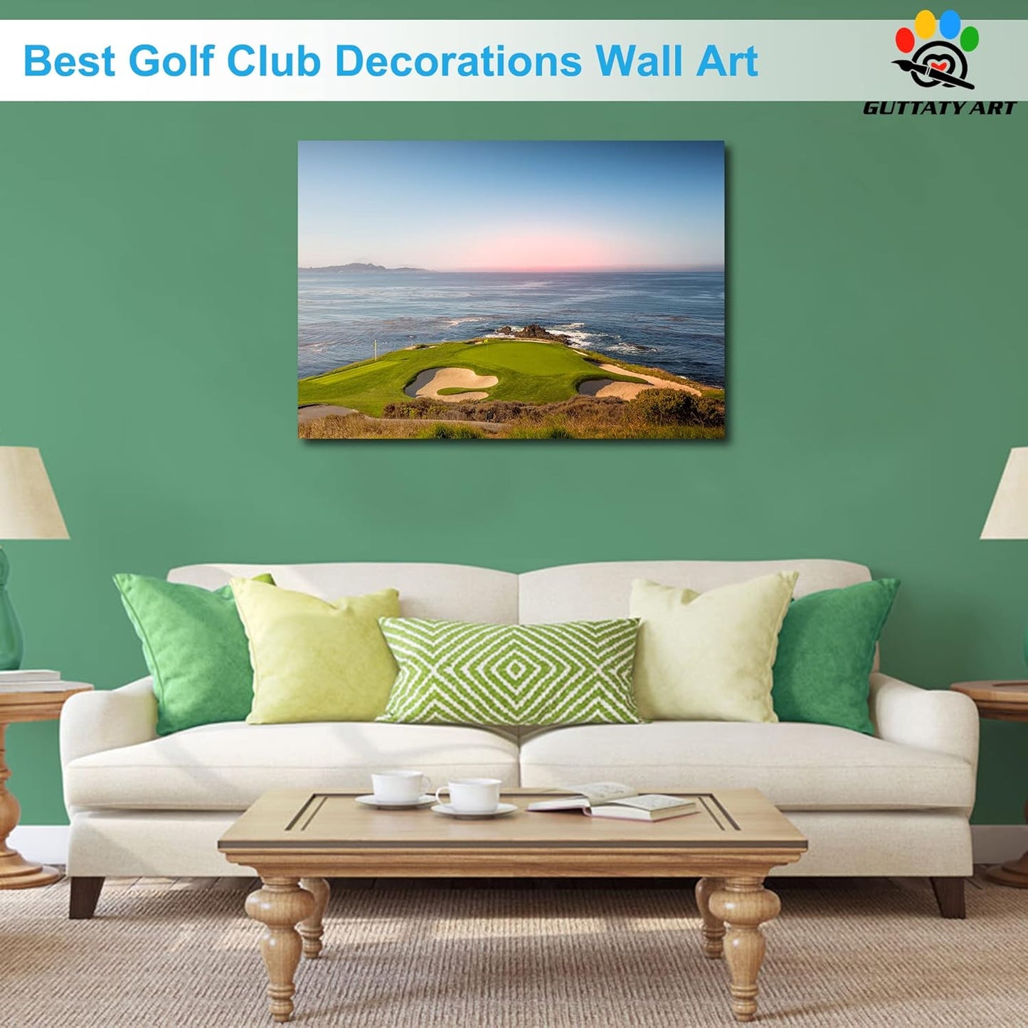 Golf Canvas Wall Art, Pebble Beach Golf Links Painting Prints for Living Room Wall Decor, Men's Sports Golf Course Poster Picture for Bedroom Decor, Framed Artwork for Office Home Decor 28x40 Inches