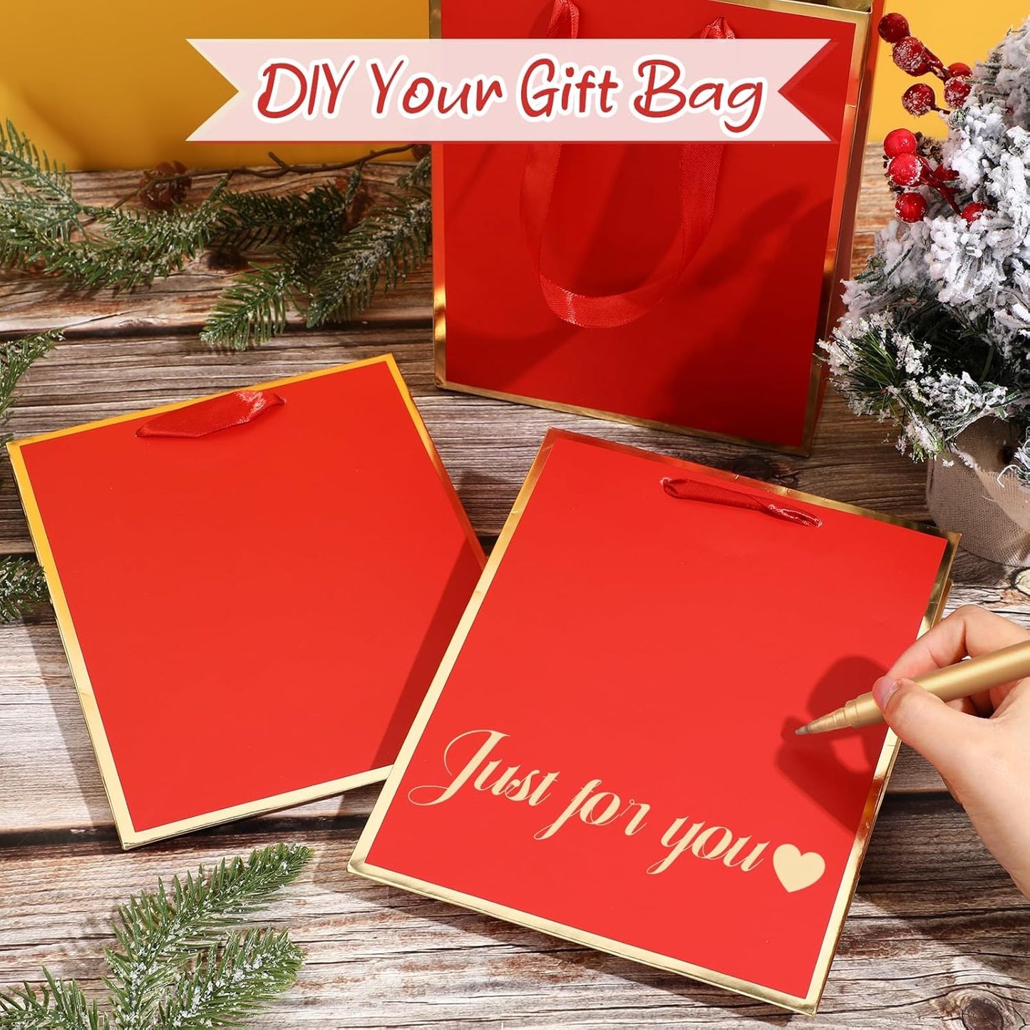 Yeaqee 24 Pack Metallic Paper Gift Bags with Handle and Tissue 9x7x3.1 Gold Foil Welcome Favor Bags Return Gifts for Wedding Fall 5 Senses Christmas Bridesmaid Birthday(Red Gold)