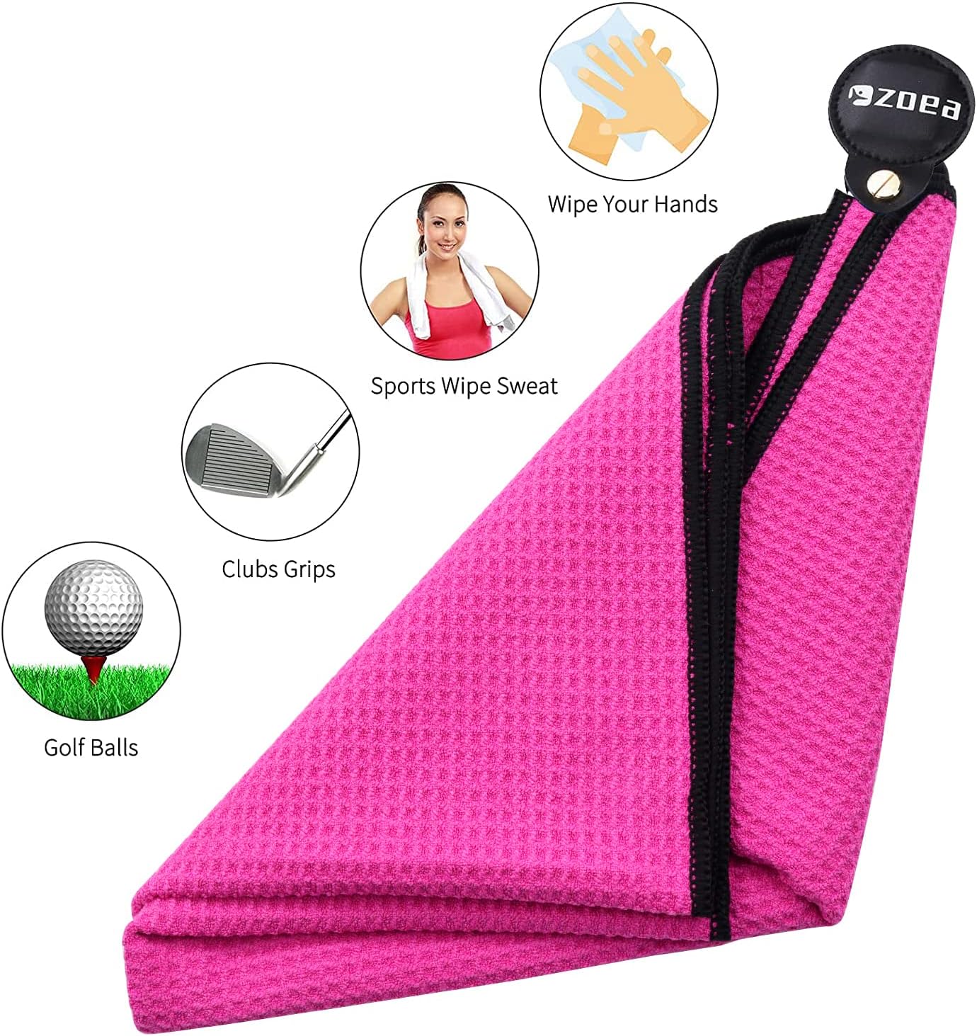ZOEA Magnetic Towel, Magnetic Clip for Golf Towel, Microfiber Fabric Waffle Pattern Towels Industrial Strength Magnet for Strong Hold to Golf Carts or Clubs (1, Rose)
