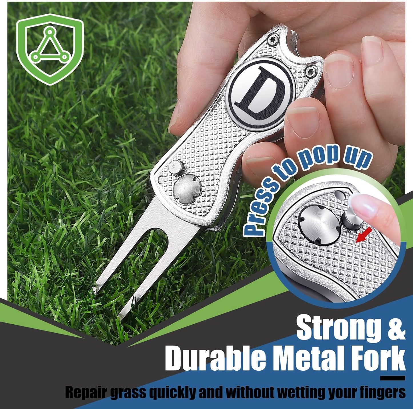 Golf Divot Repair Tool with Letter Custom Monogrammed Initial Ball Marker Divot Tool Foldable Metal with Magnetic Putt Alignment Golf Gifts for Men Father Golfer Christmas