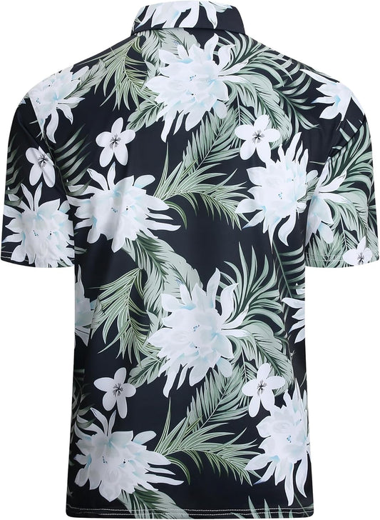 Alex Vando Mens Hawaiian Golf Shirt Moisture Wicking Digital Print Golf Shirts for Men