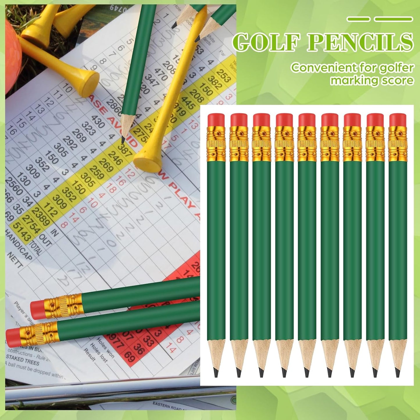 50 Pcs 4 Inch Mini Golf Pencils with Erasers Bulk Pack of Wooden Pencils for Parties Weddings School and Offices (Green)