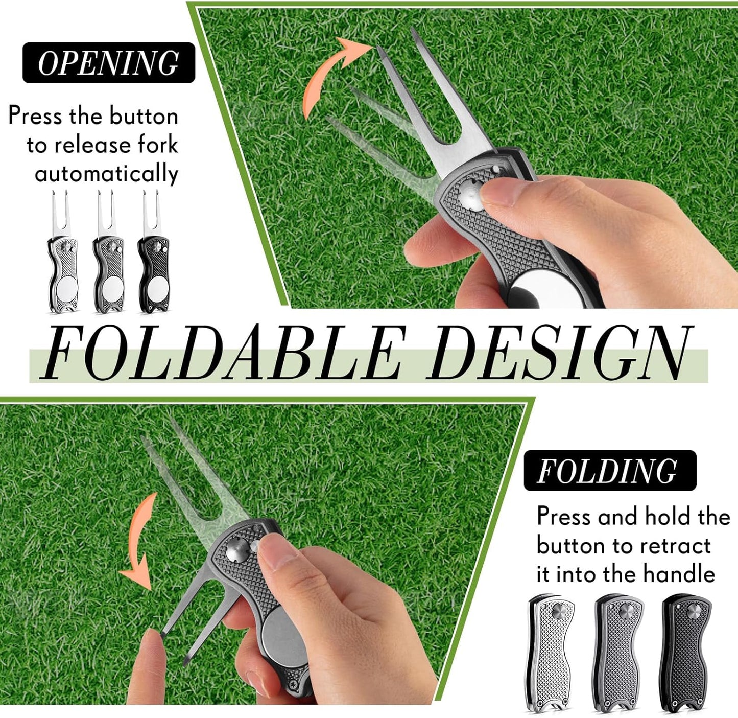 Poen 12 Pcs Golf Divot Tool Golf Repair Tool with Magnetic Ball Marker and Popping Button Metal Foldable Switchblade Repair Fixer for Golfers Prizes