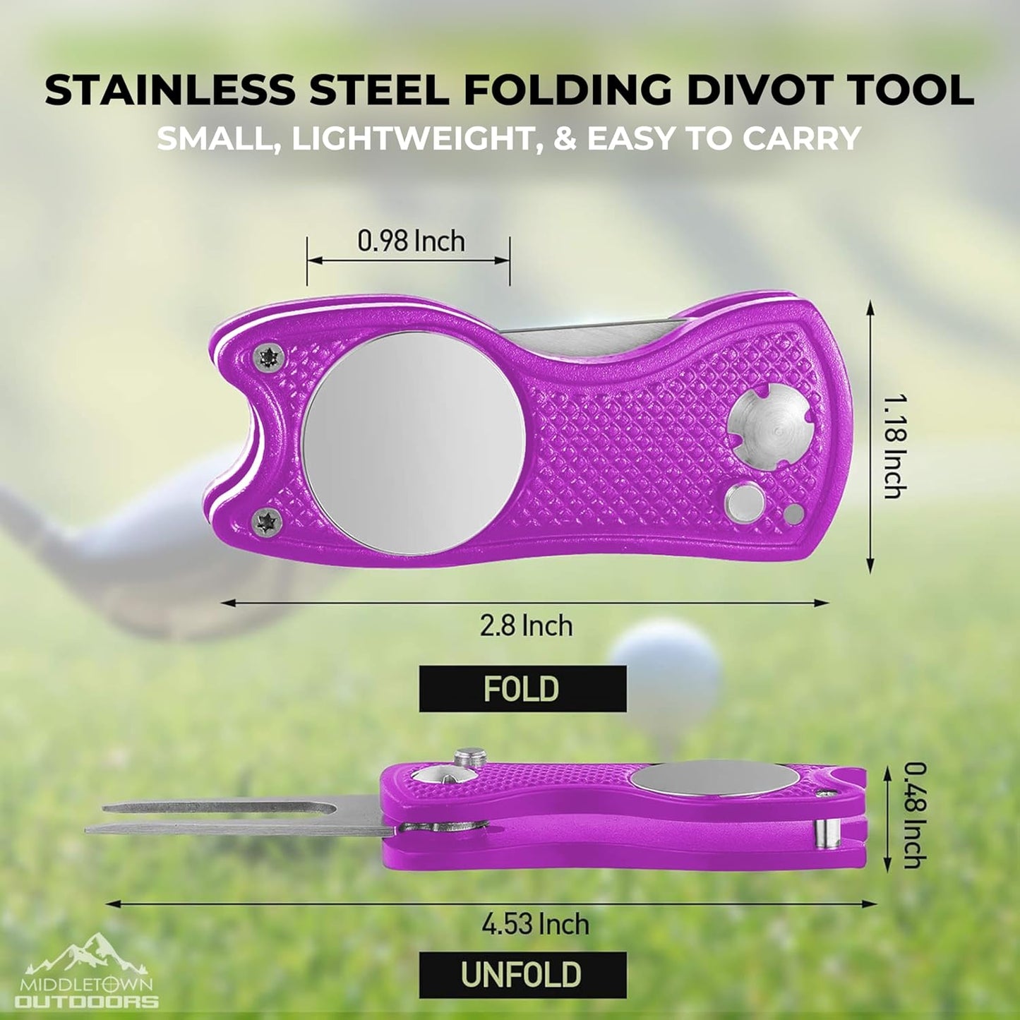 Golf Divot Tool with Magnetic Ball Marker, Multifunctional Divot Tool, Foldable Fork,Fix Divots, Clean Clubs and Cleats, U Shape Bottom can Hold Club