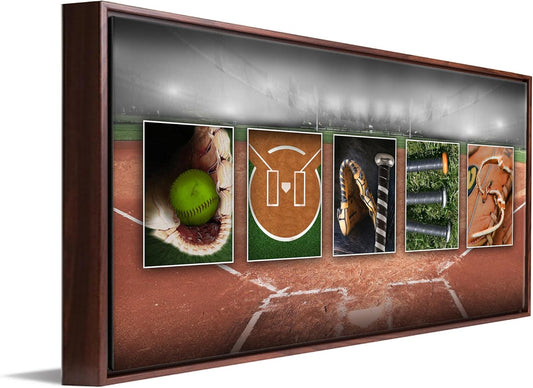 Personal-Prints SOFTBALL Personalized Décor or Gift for the Softballer, Softball Coach, or League | Customized Softball Name Wall Art Gift (16"x32" Float Framed Canvas)