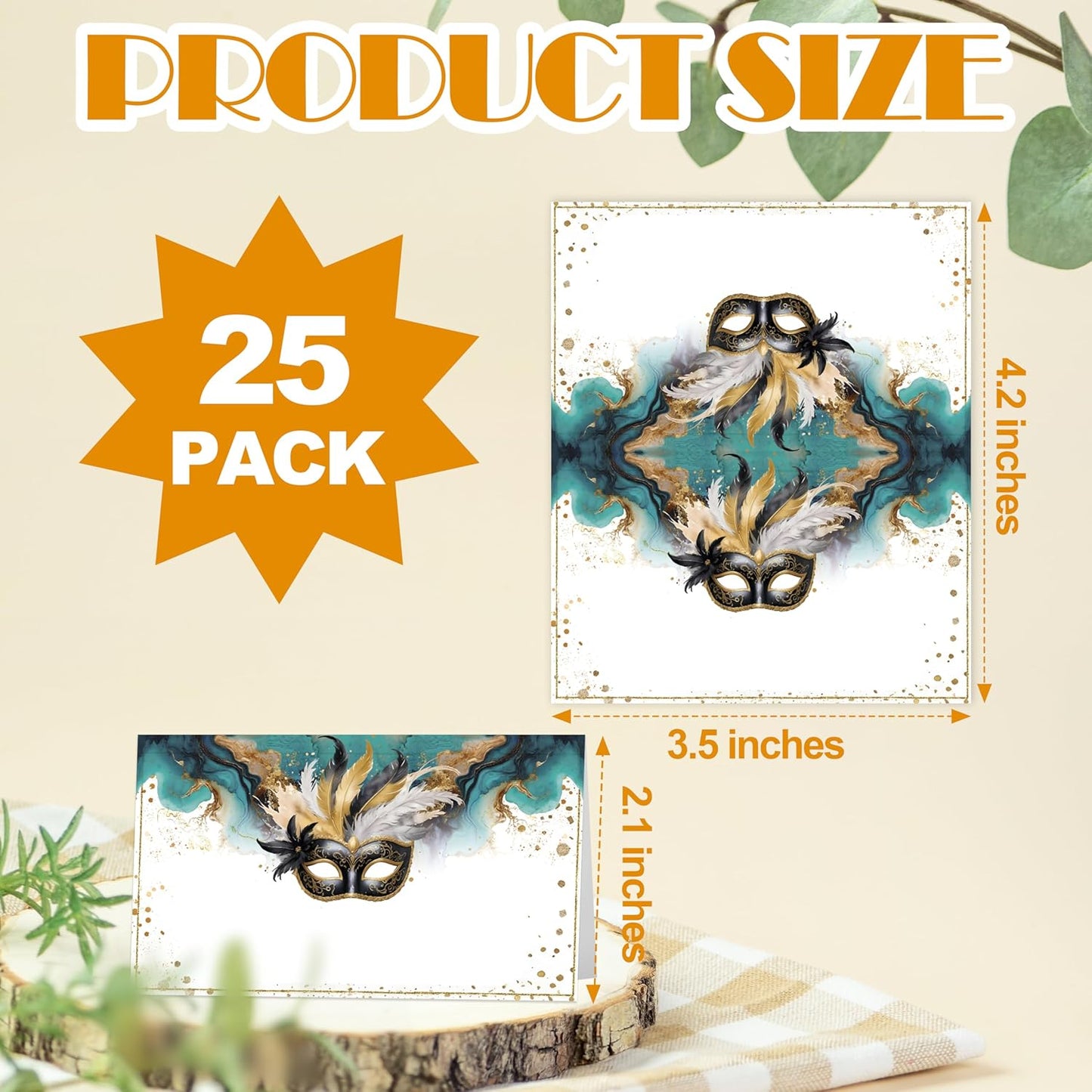 Masquerade Place Cards, Masquerade Party Table Place Cards For Table Setting, Mask Party Name Cards For Birthday Bridal Shower Dinner Wedding, 25 Cards Included -09