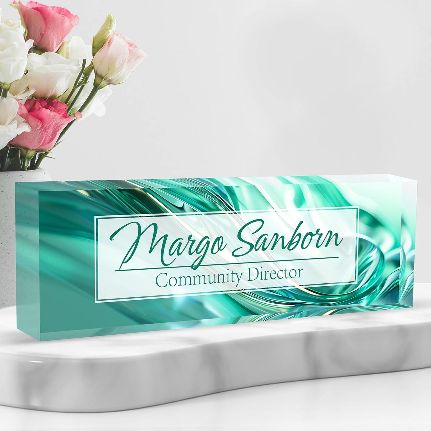 Personalized Name Plate for Desk Custom Acrylic Desk Name Plate Custom Employee Appreciation Gifts Office Gifts for Women, Men, Boss, Coworkers, Teacher, Nurse (Green Glaze)