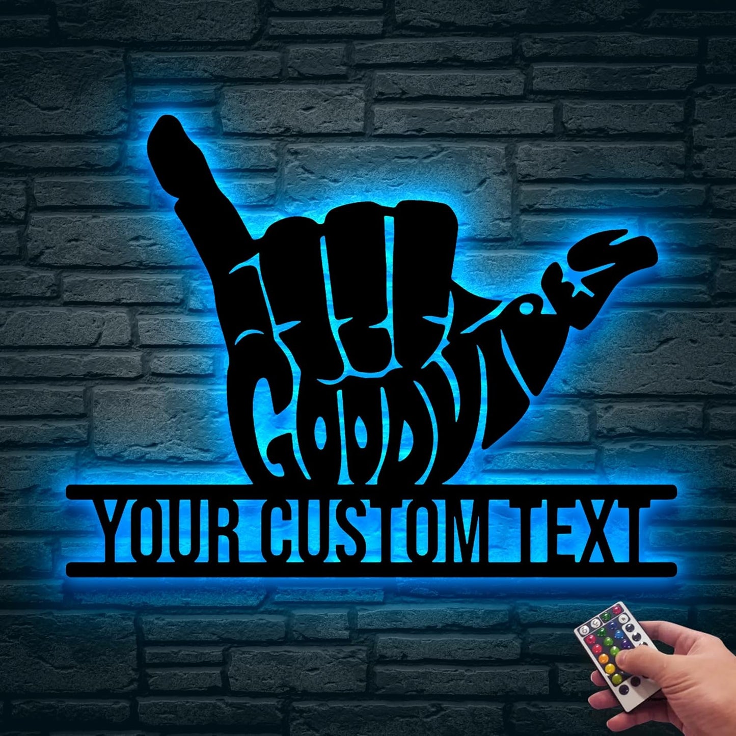 Custom Hang Ten Surfing Hand Metal Wall Art With LED Lights Summer Vibes, Outside Wall Hanging, Home Decor, Birthday Gift, Christmas Gift