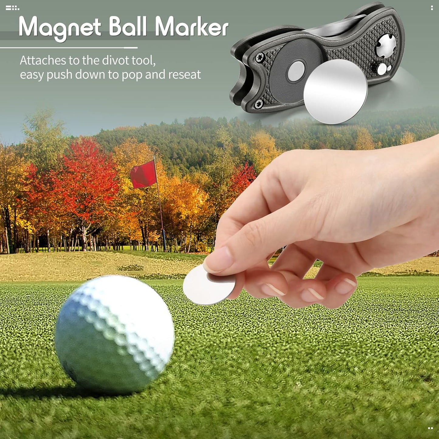 Skylety 4 Pcs Golf Divot Repair Tool Metal Foldable Golf Divot Tool with Magnetic Pop-up Button Ball Marker Stainless Steel Switchblade for Golfers Prizes