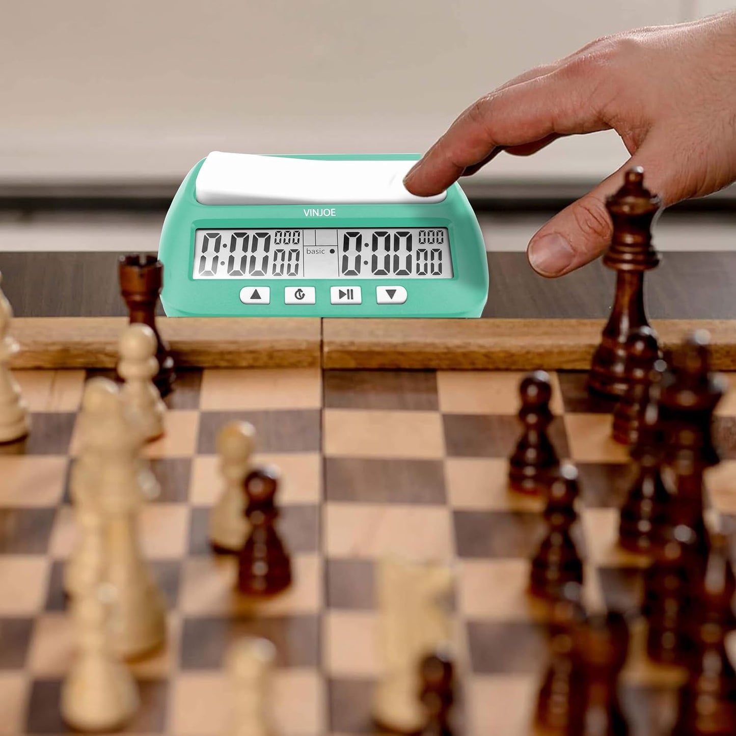 VINJOE Chess Clock Digital Chess Timer Professional for Board Games,Portable Digital Chess Clock & Game Timer with Basic,Bonus,Delay and Positive Time Features Best Gifts for Christmas (Green)