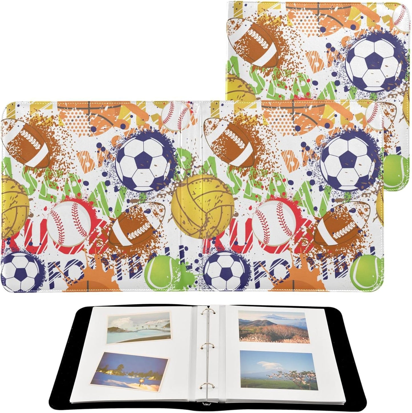 Fisyme Colorful Sports Balls Photo Album Self Adhesive DIY Scrapbook Album for 2x3 4x6 5x7 6x8 Pictures 20 Pages Memory Book for Family Wedding