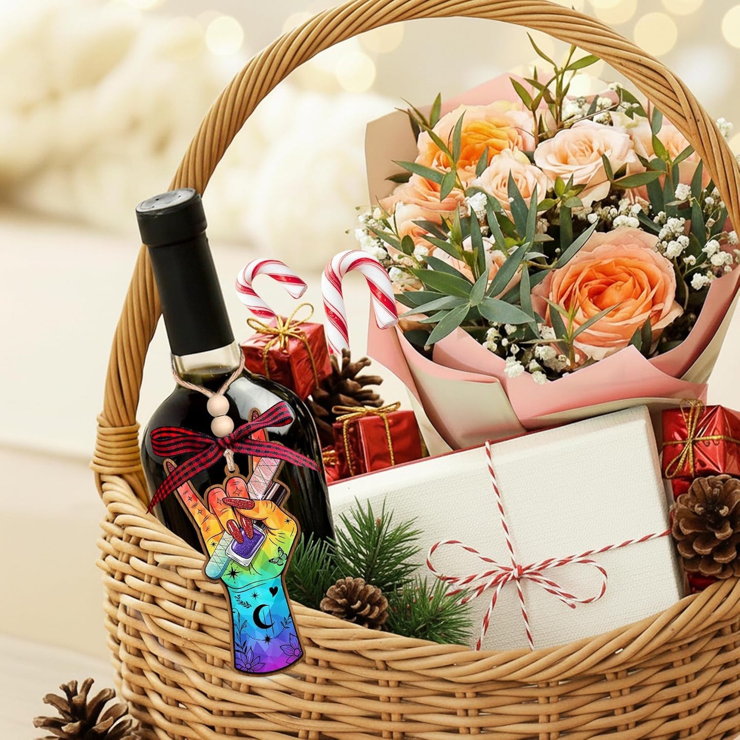 HEXMOZ Nail Tech Christmas Ornament - Nail Tech Gifts for Women - Christmas Ornaments for Nails Artist, Technicians, Lovers, Rock Style Holiday Decorations - Acrylic Wood Ornament for Tree