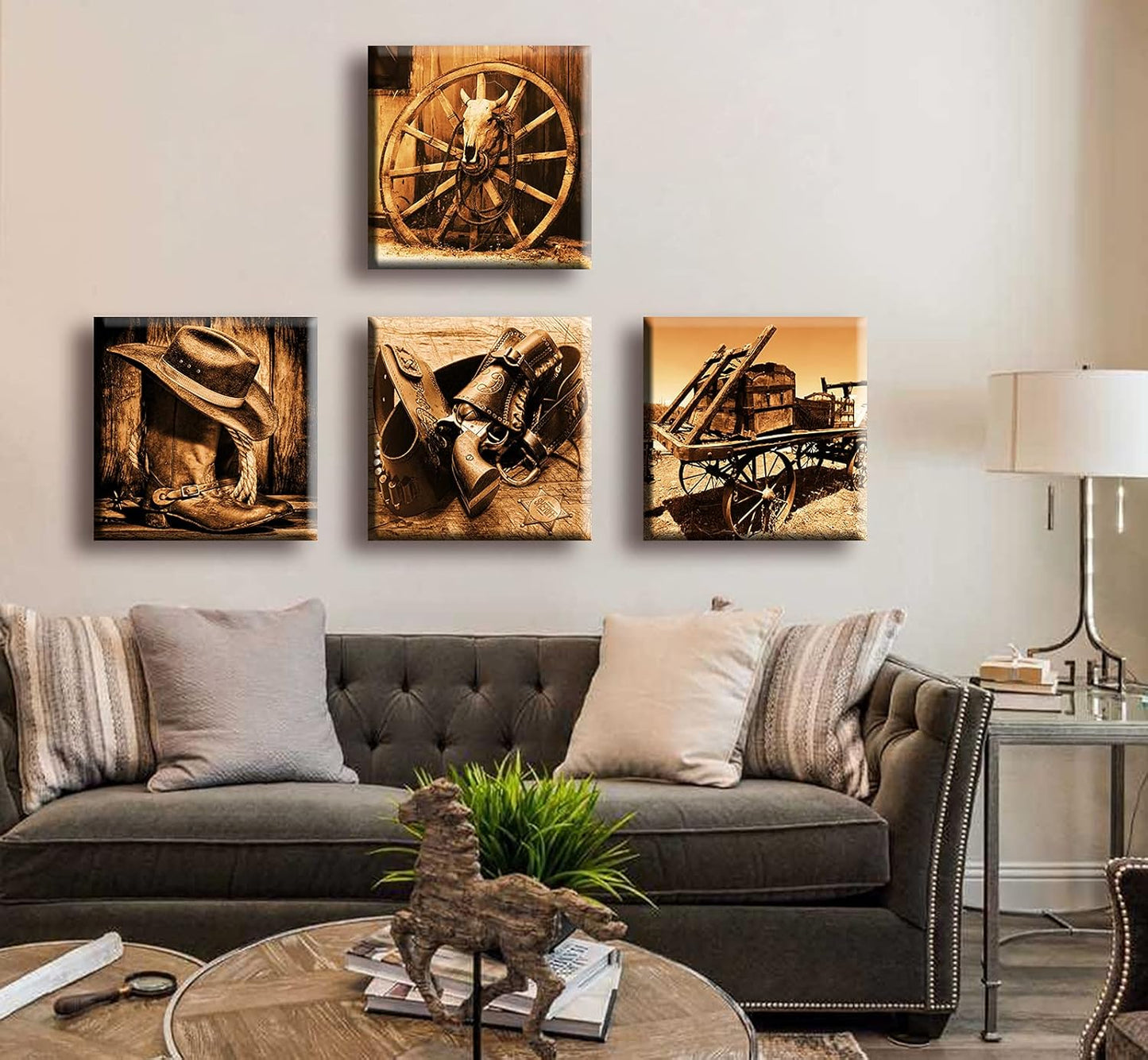 DJSYLIFE Western Decor Cowboy Wall Art for Men's Bedroom Office Canvas Printed Poster Home Decoration Artwork 12" Wx12 Hx4