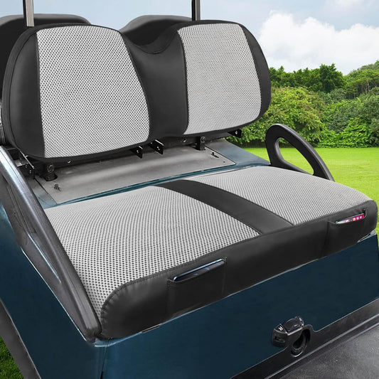 MOSNAI Club Car Precedent Seat Covers, Golf Cart Seat Covers for Club Car Precedent OEM Ordinary Seat, Breathable Polyester Mesh Cloth and Leather Combination Appearance, No Need Detaching Armrests