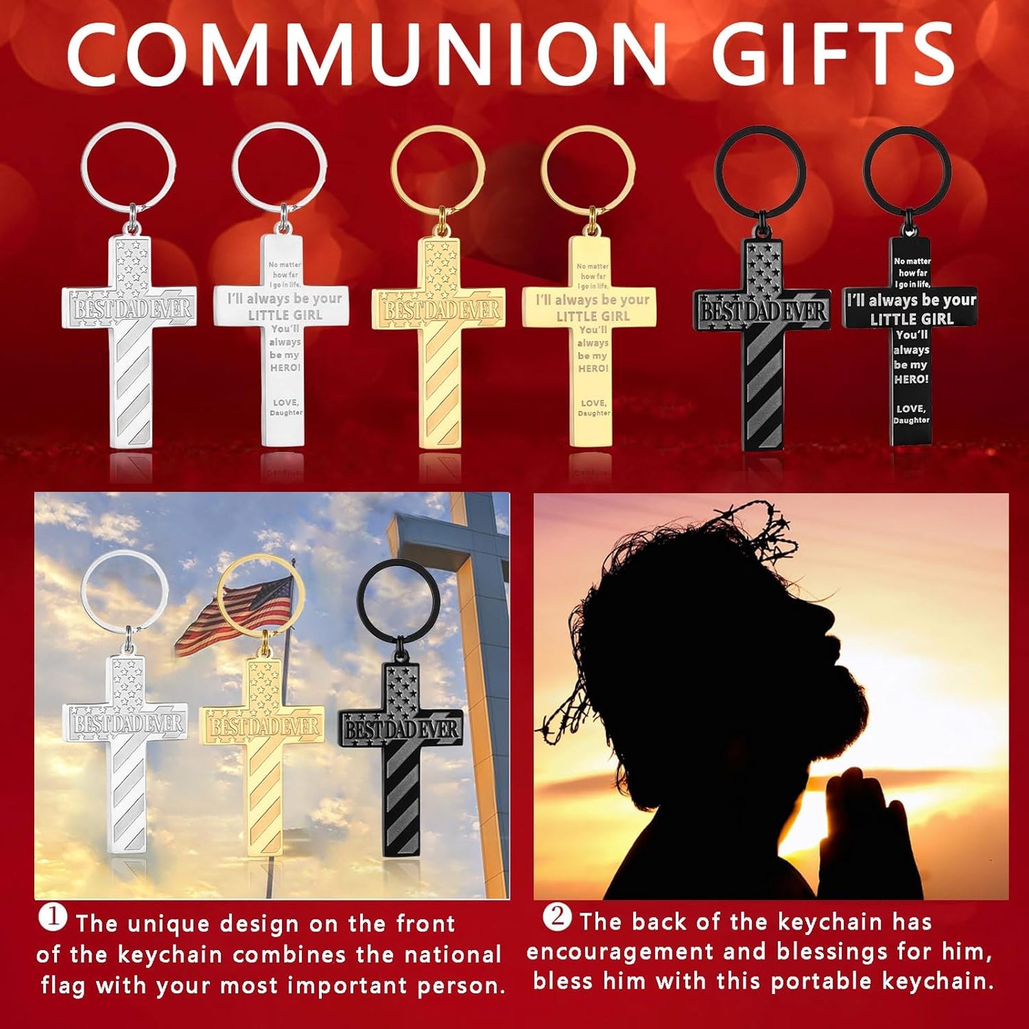 Football/Baseball/Soccer/Basketball Cross Keychains for Men First Communion Baptism Confirmation,Mens Gifts