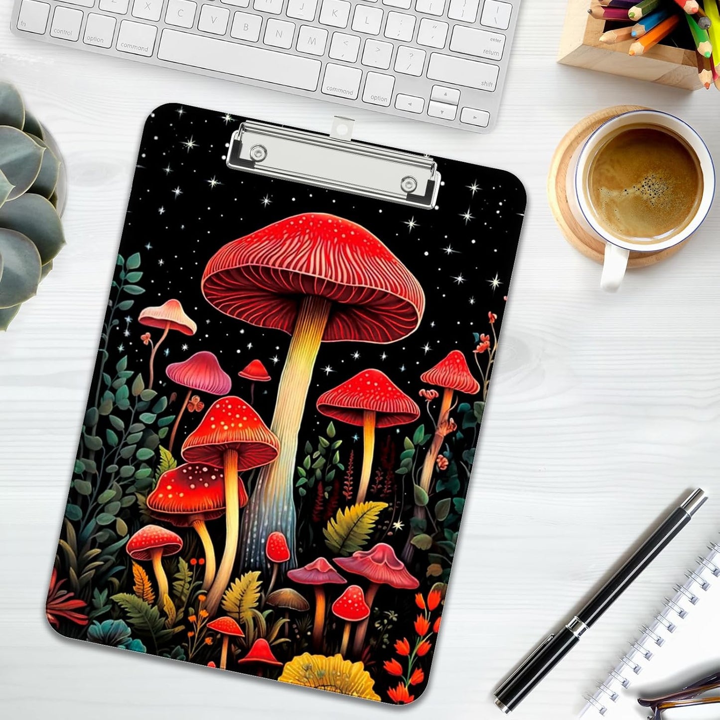 Rimilak Plastic Clipboards with Metal Clip, A4 Letter Size 9 x 12.5 in, Office Decorative for Students Women Men and Kids, Cute Custom Pattern, Red Mushroome