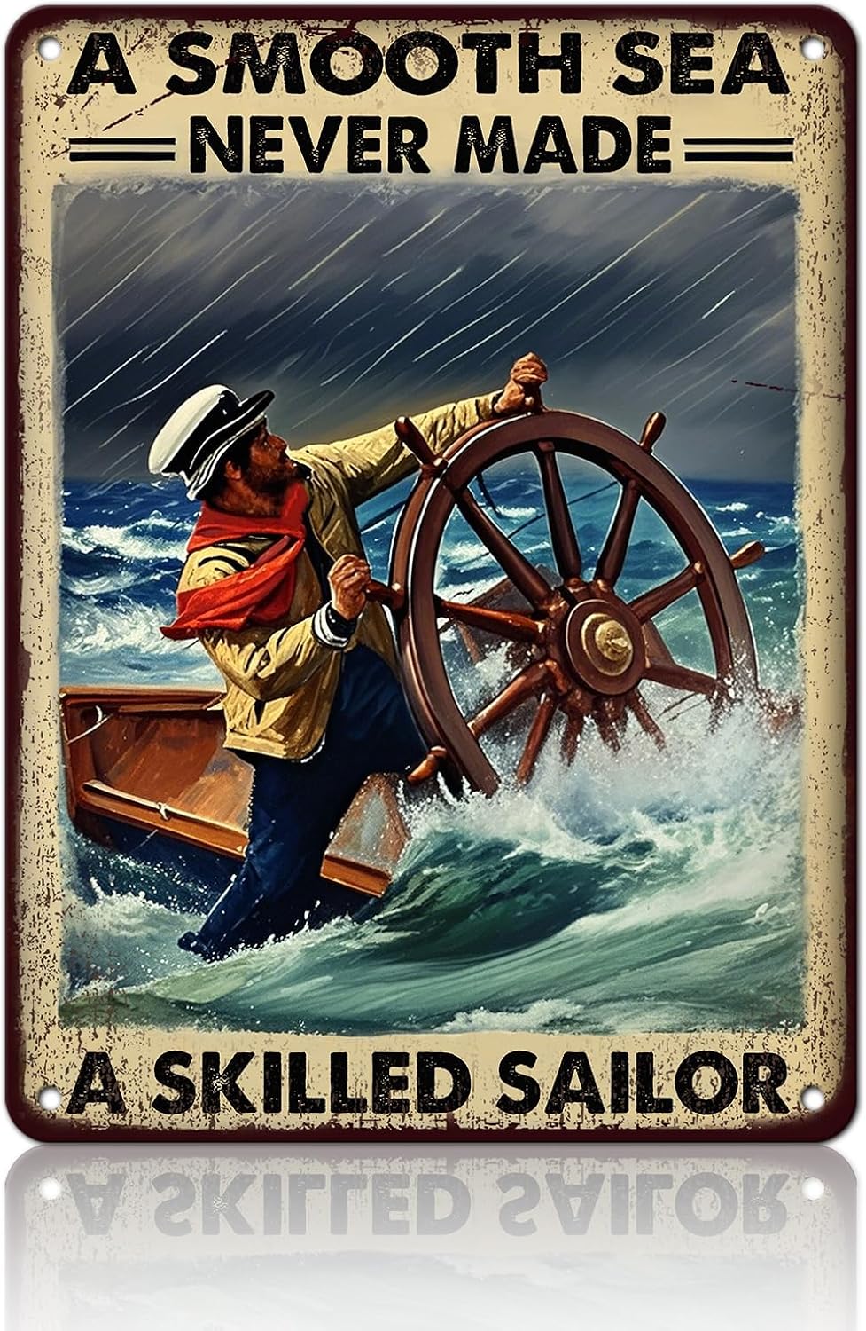 Vintage Tin Sign Metal Poster Plaque A Smooth Sea Never Made A Skilled Sailor Sailing Ship Poster Metal Sign Iron Painting Retro Wall Decor for Home Hotel Cafes Sign Gift 12x16 Inch