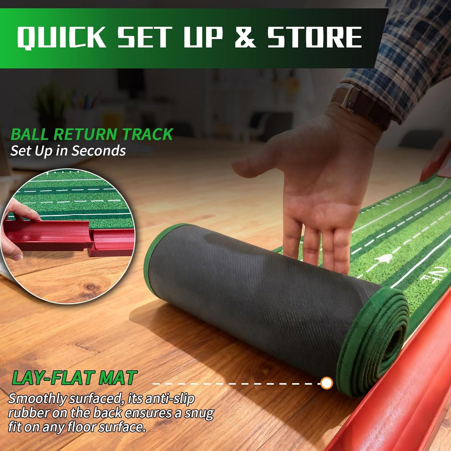 Putting Green Indoor - Golf Putting Mat with 4 Automatic Ramp and Ball Return - Practice Game Golf Gifts for Home or Office and Golfers - Funny&Cool Gifts