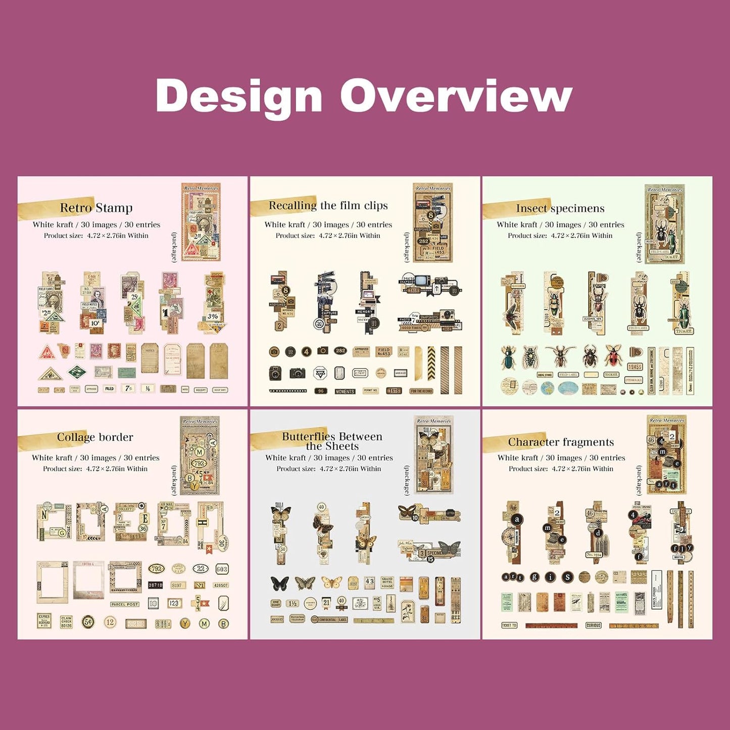 Retro Memories Vintage Scrapbook Stickers - 180pcs Aesthetic White Kraft Paper Ephemera Self-Adhesive Die-Cut Designs for Journaling Collage DIY Crafts