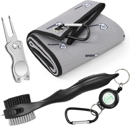 Mile High Life Printed Golf Towel(16"x24"), Brush Tool Kit, Divot Repair Tool, Microfiber Towel，Brush with 2FT Retractable Cord, Repair Tool w Magnetic Golf Ball Marker