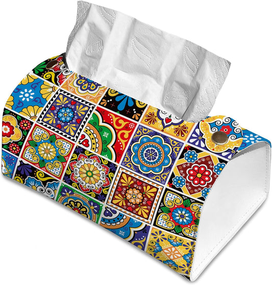 Talavera Mexican Tiles Tissue Box Cover Holder – Rectangular Tissue Organizer, Decorative Napkin Box Case for Home, Office & Car