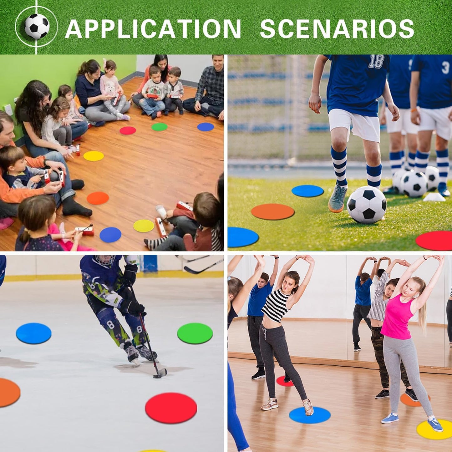 Poly Spot Markers 9 inch Non-Slip Rubber Agility Training Markers Floor Dots Flat Field Cones for Football, Soccer, Basketball, School Exercise Drills, Dance Practice