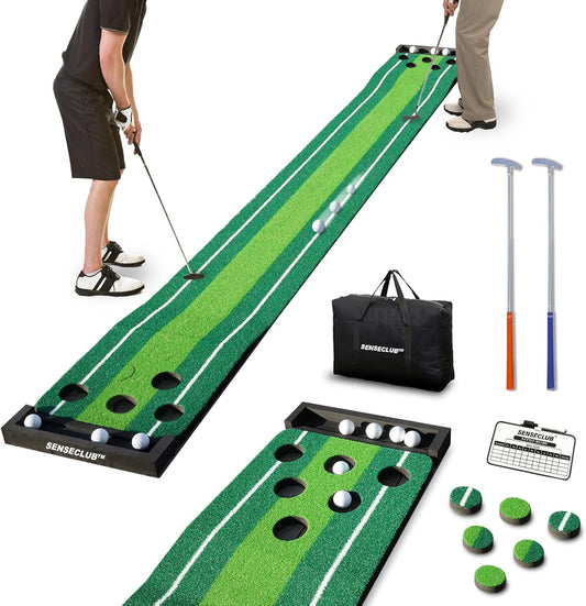 SENSECLUB Indoor Putting Green, Foldable Putting Mat Golf Game Set, Golf Gifts for Men with Ball-Collect System