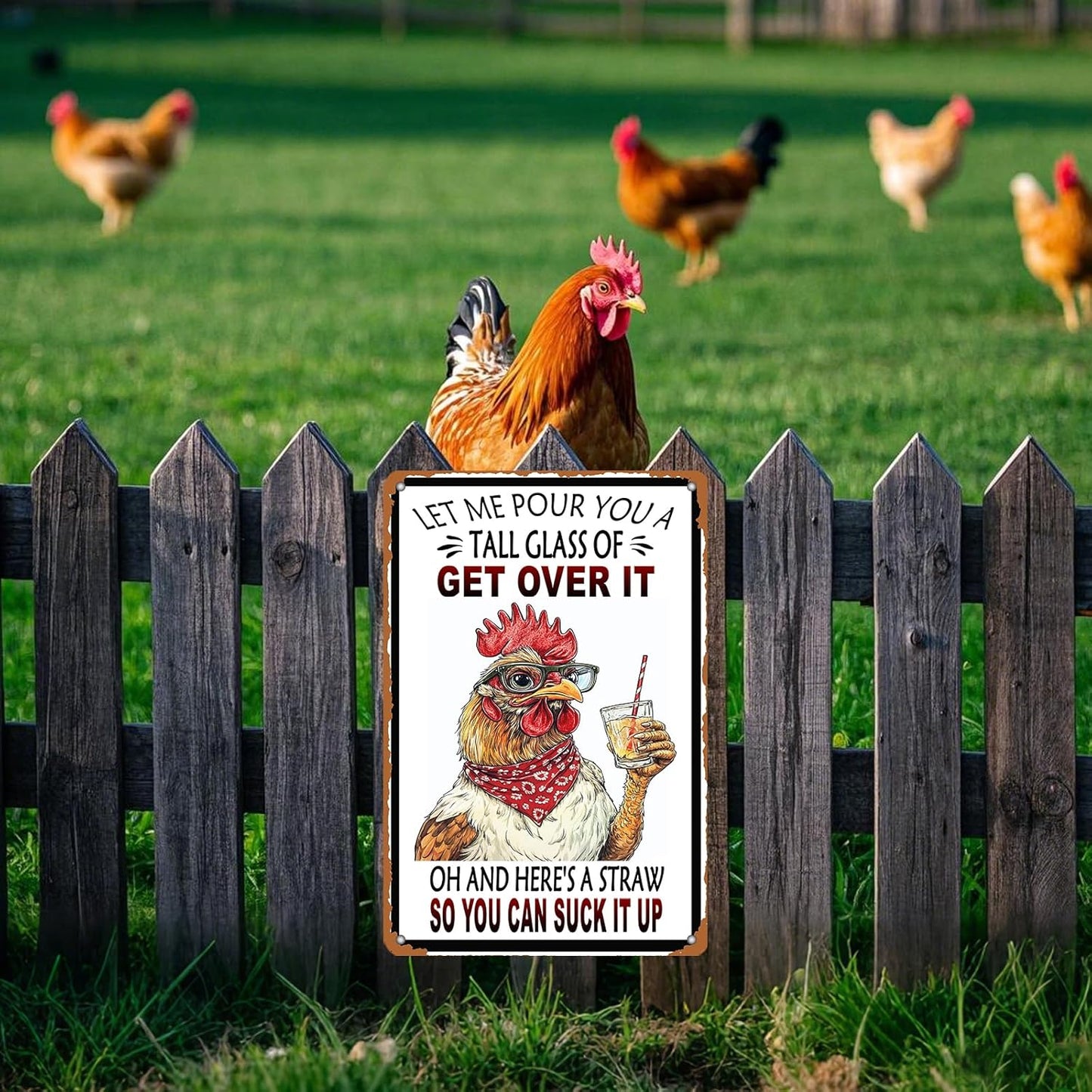 Vintage Chicken Let Me Pour You A Tall Glass Of Get Over It Aluminum Metal Tin Sign 12x8 Inch Home Kitchen Garden Wall Decor