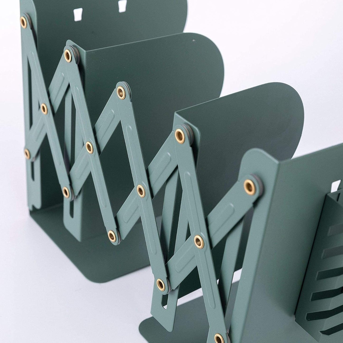 Metal Iron Book Ends Adjustable Bookends for Heavy Book Holder Heavy Duty Bookends Nonskid Bookcase Desktop Book Organizer Binder Holder (Green)