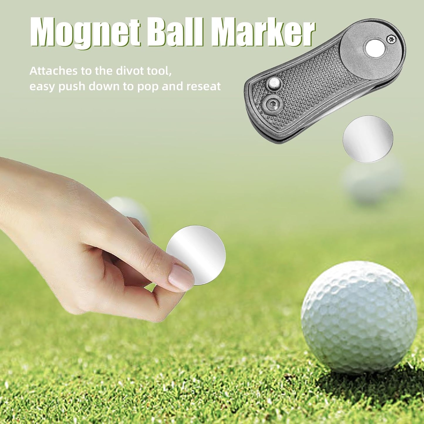Mile High Life Golf Divot Repair Tool, All Metal Foldable Divot Tool with Pop-up Button & Magnetic Ball Marker