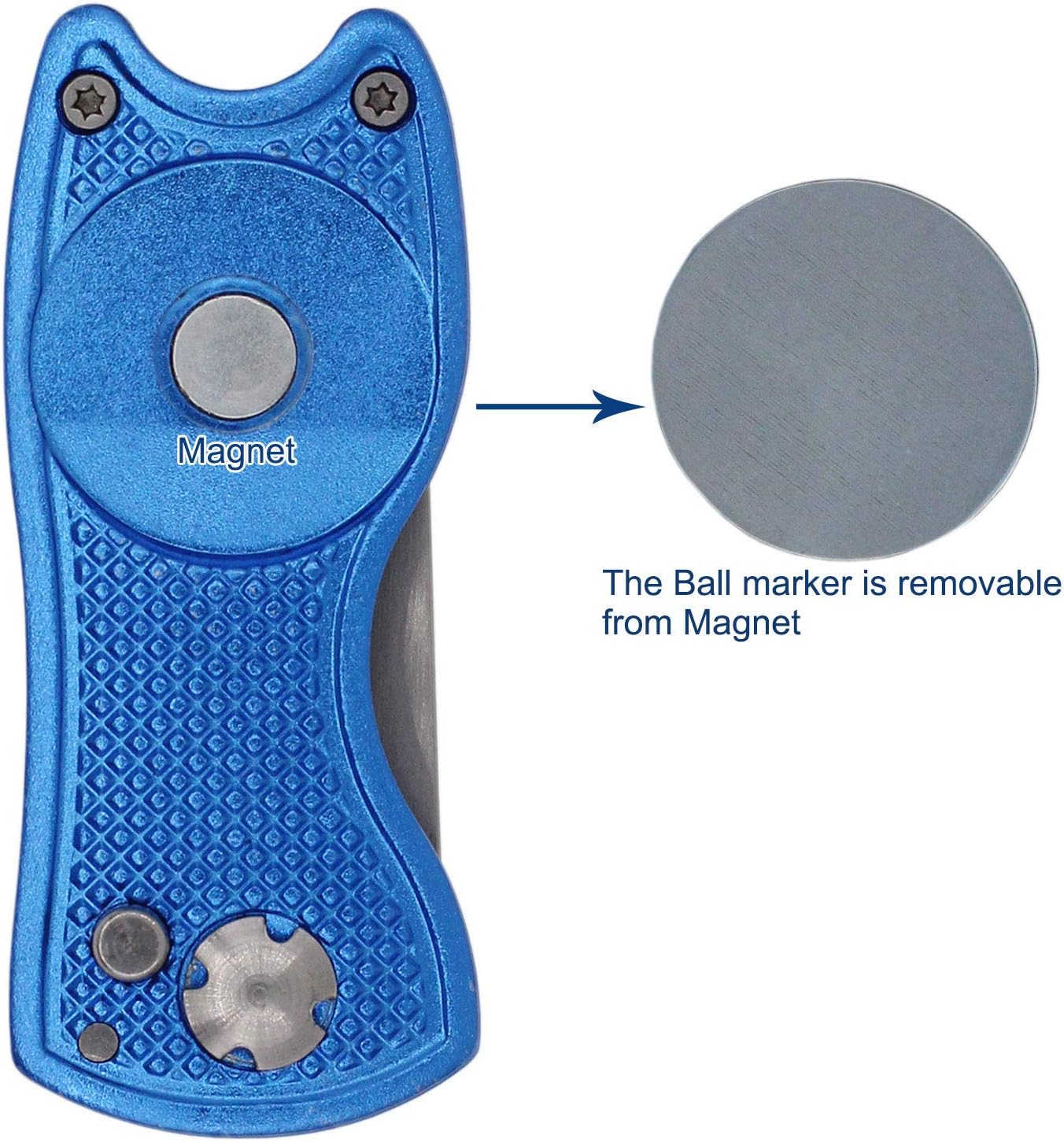 Golf Divot Repair Tool with Magnetic Ball Marker, Metal and Foldable Design