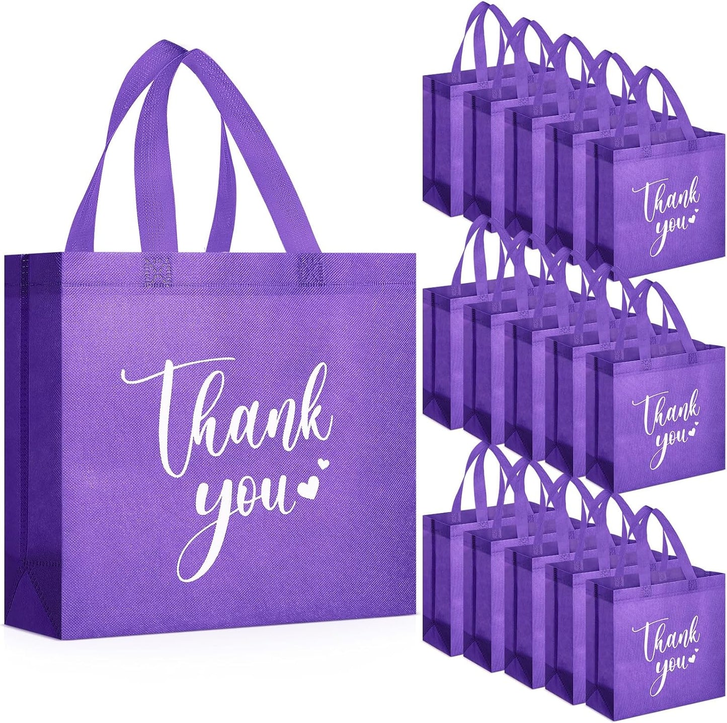 Sweetude 30 Pcs Thank You Gift Bags with Handles Bulk Reusable Goodie Bag Non Woven Foldable Handbag for Graduation Wedding Bridesmaid Gifts(11 x 12 x 5 Inch,Dark Purple)(11 x 12 x 5 Inch,Dark Purple)