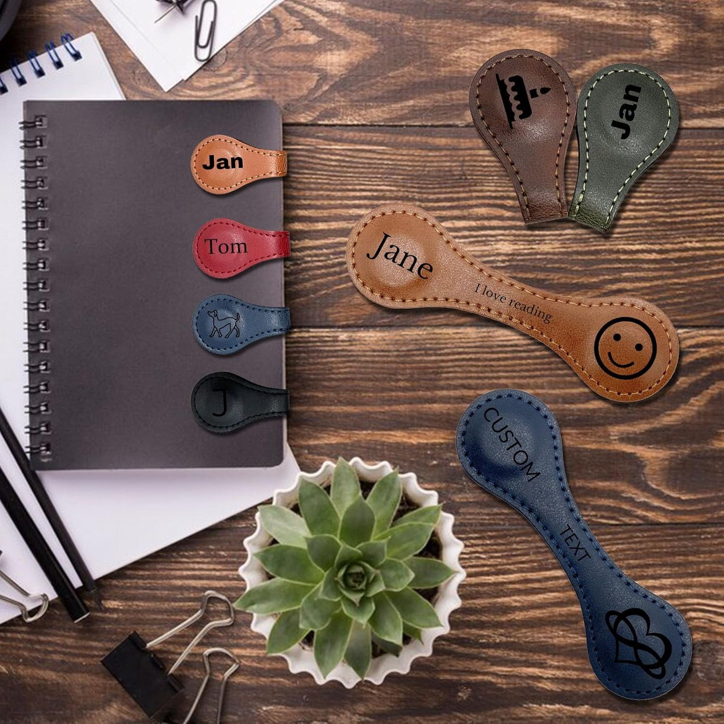 Customized Leather Magnetic Bookmarks for Man Women Personalized Engraved Text Book Marker Clips Gift for Book Lover Kids Readers
