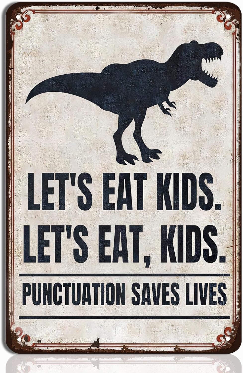 Funny English Classroom Wall Art - Punctuation Saves Lives Metal Sign - Let's Eat, Kids Grammar Decor for High School and Middle School Teachers, English Teacher Gift, 8"x12" Metal Poster